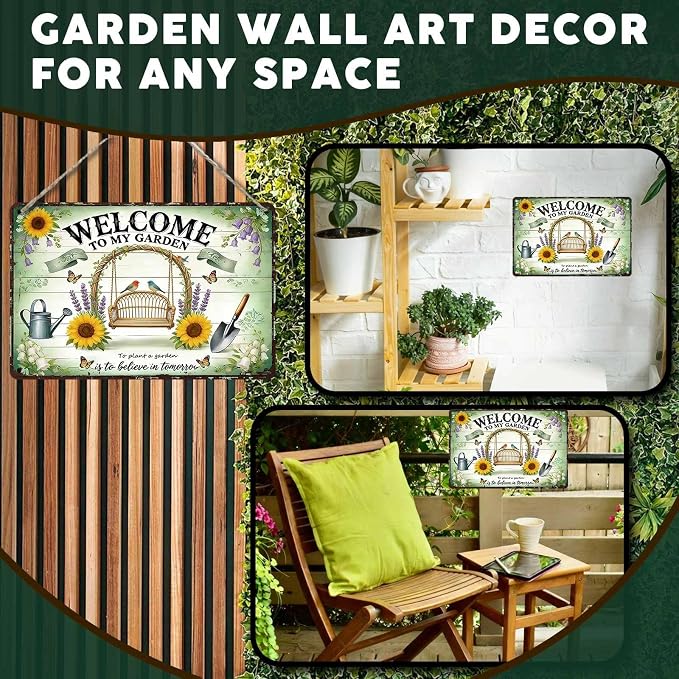 PEACHGARDEN Welcome To My Garden Metal Sign Women's Gardening Gift Garden Wall Art Decor For Outdoor Yard Patio Porch 8x12 inch