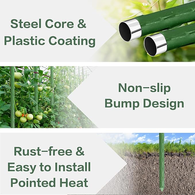 72 Pcs Garden Stakes 30 Sets 16 Inch Steel Tomato Plant Stakes and Accessories, DIY 4ft 5ft 6ft 7ft Plant Stakes Sticks Supports for Outdoor, Gardening, Vegetables, Pepper, Fences (16 inch)