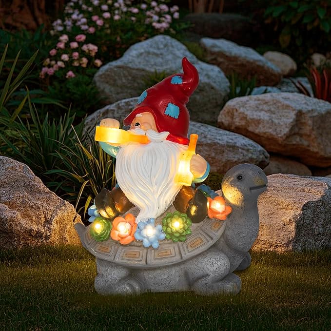 Dad Gifts for Fathers Day,Gnome Garden Decor Statue with Solar Light, Turtle with Succulent Birthday Gifts for Men Women Mom Grandma, Funny Waterproof Resin Figurine Outdoor Decor for Yard Patio Porch