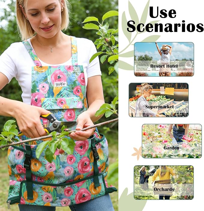 Garden Harvest Apron for Women, Fruit Picking Apron with Quick Release Bottom