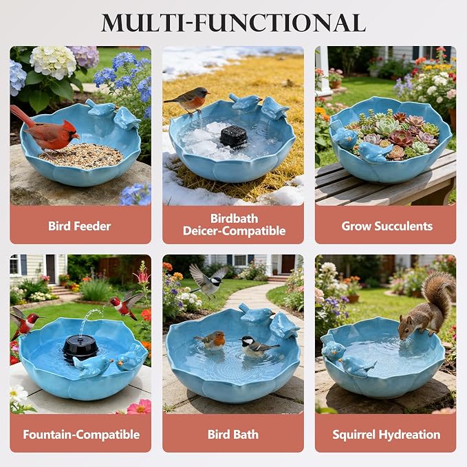 Ceramic Bird Bath for Outdoors, 10.1” Glazed Ceramic Bird Baths Bowls and Feeders for Outside, UV/Frost-Resistant Finish Ground Garden Table Top Bird Baths Decor for Patio Yard Home Green
