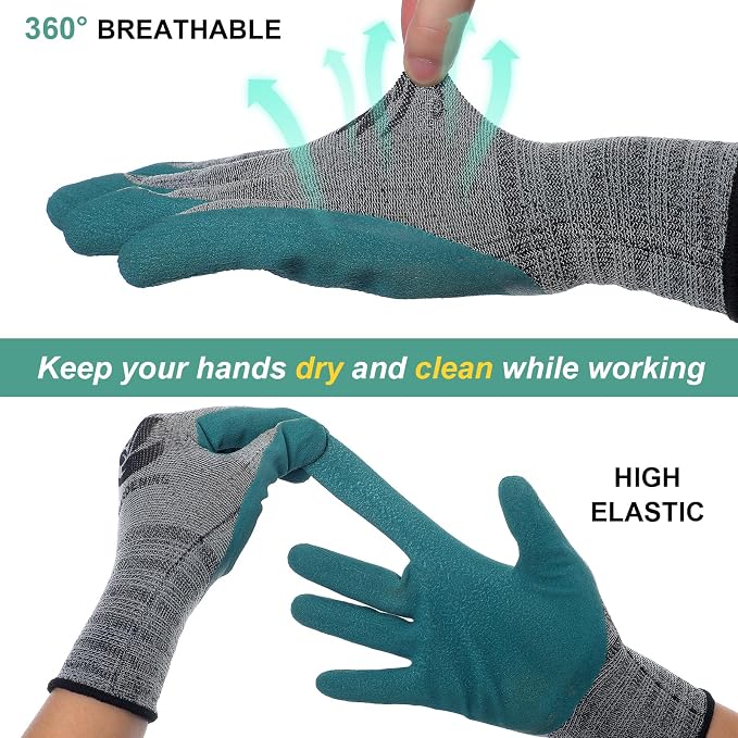 Trifabricy Garden Gloves for Women/Men - 6 Pairs Latex Gardening Gloves with Grip, Protective Work Gloves for Lawn Yard