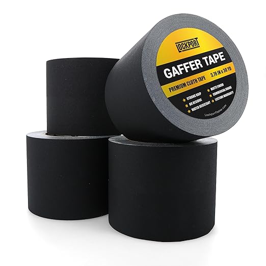 Lockport Black Gaffers Tape 4 inch x 30 Yards - 4 Pack Pro Black Gaff Tape - No Residue, Water Resistant, Non- Reflective, Easy Tear - Multipurpose Photography, Filming, Stage, Production, and More