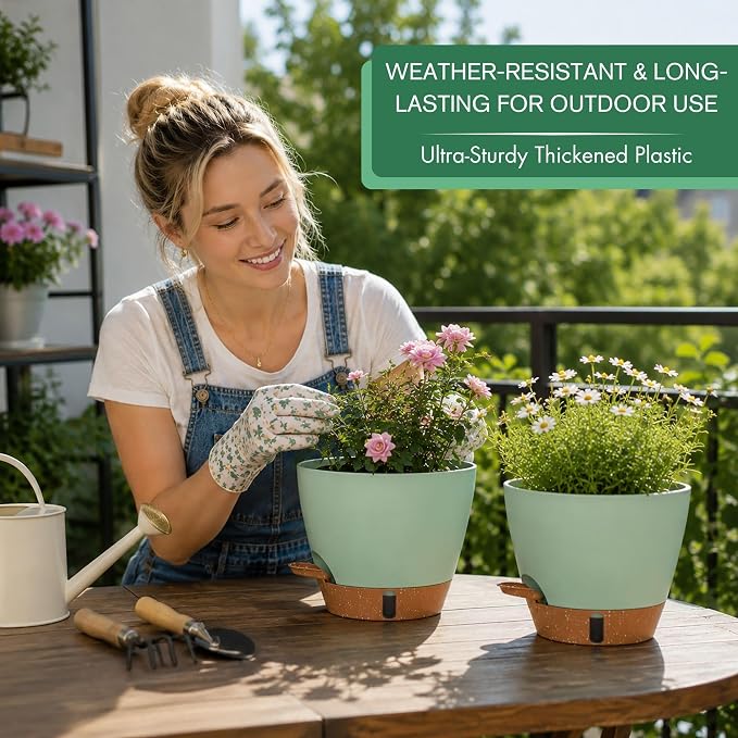 5-Pack Self Watering Pots for Indoor Plants, 10/9/8/7/6.5Inch PP Plastic Monstera Pot & Pothos Planter with Water Level Indicator, Spider Plant Pots Indoor, Self Watering Planters for Plants, Green