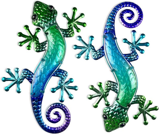 HONGLAND Metal Gecko Wall Art 15 Inch Lizard Outdoor Decor Lizards Garden Sculpture for Yard Fence 2 Pack