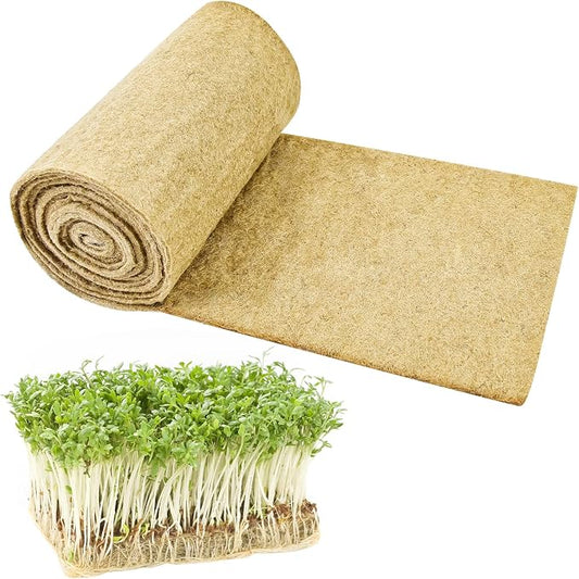1Roll 10" X 236" Microgreen Growing Mat Hemp Fiber Grow Mats Microgreens Growing Kit Jute Hydroponic Pads Indoor Organic Production for Microgreen Starter Tray Wheatgrass Sprouts