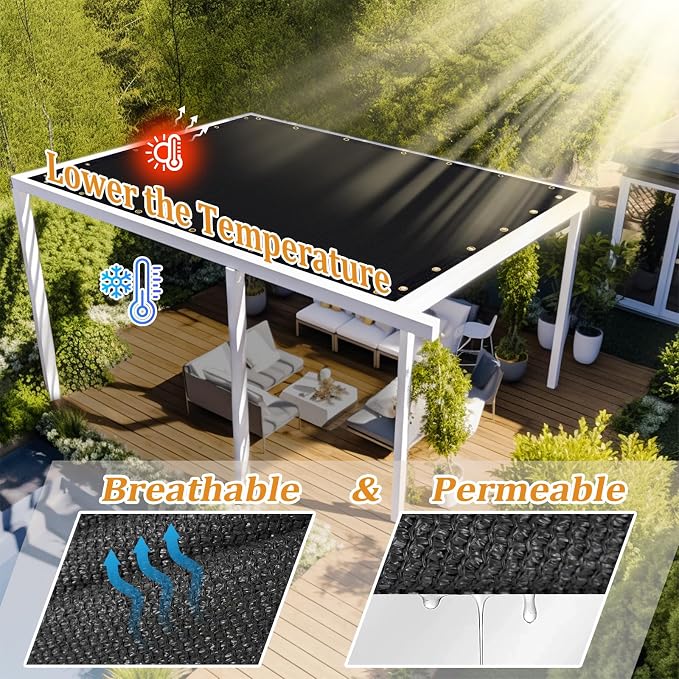 Shade&Beyond Customized Size 9' X 16' Shade Cloth with Grommets, 90% UV Protection UV Protection Mesh Tarp Sun Screens for Patio GN01, Black