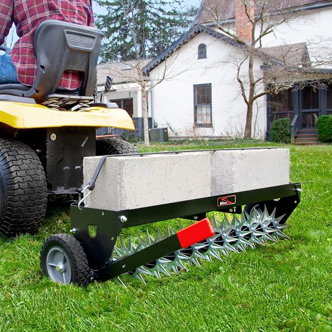 Brinly SAT2-40BH-P Tow Behind Spike Aerator with Transport Wheels, 40" - Hammered Black