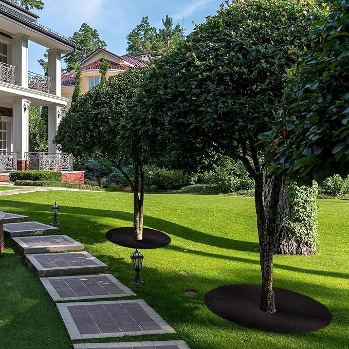 Non-Woven Tree Mulch Ring - 36in Reusable Tree Weeds Barrier Mat, Heavy Duty Trees Protector Mat, WeedBarrier Ring Trees Rings for Gardening Landscaping Weeds Control Root Protection, Easy Install
