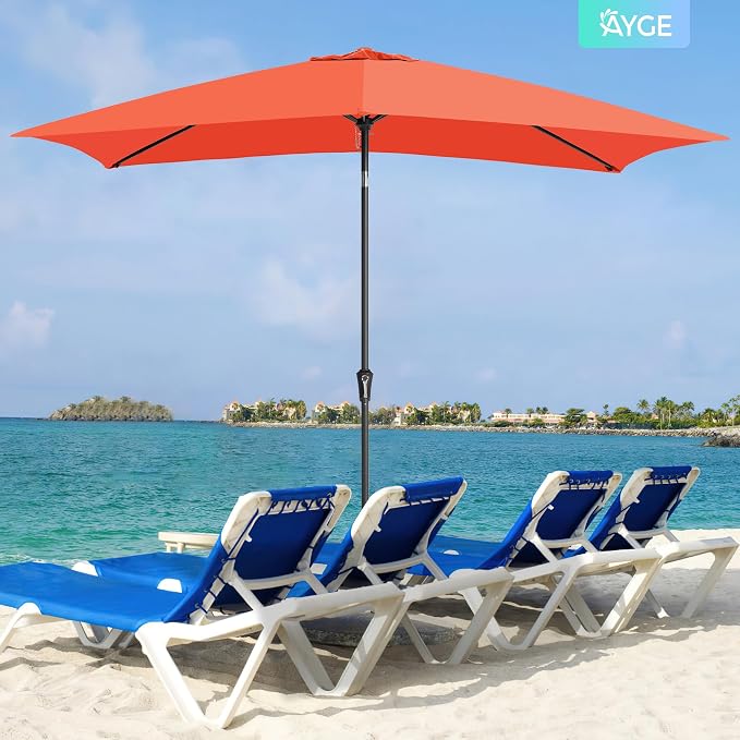Ayge 6.5x10FT Rectangular Patio Umbrella Outdoor Table Umbrella w/Push Button Tilt & Crank Rectangle Market Umbrella UV Protection for Garden,Deck,Lawn,Yard & Pool,Orange