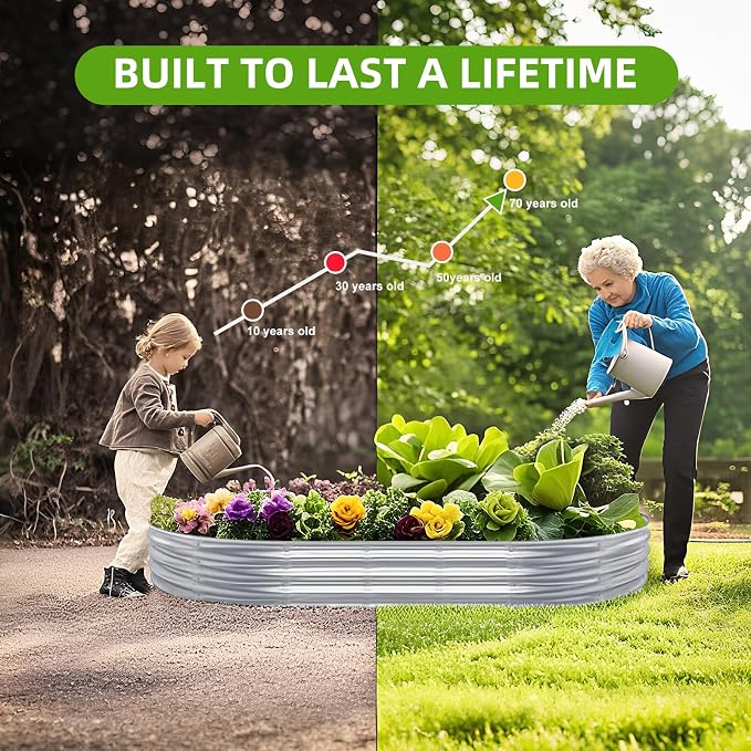 Galvanized Raised Garden Bed Kit, Planter Garden Boxes Outdoor, Oval Large Metal for Vegetables Fruits, Flowers Planter Boxes, Easy Assembly Garden Bed Kit (Silver, 8×4×1FT (1-Pack)