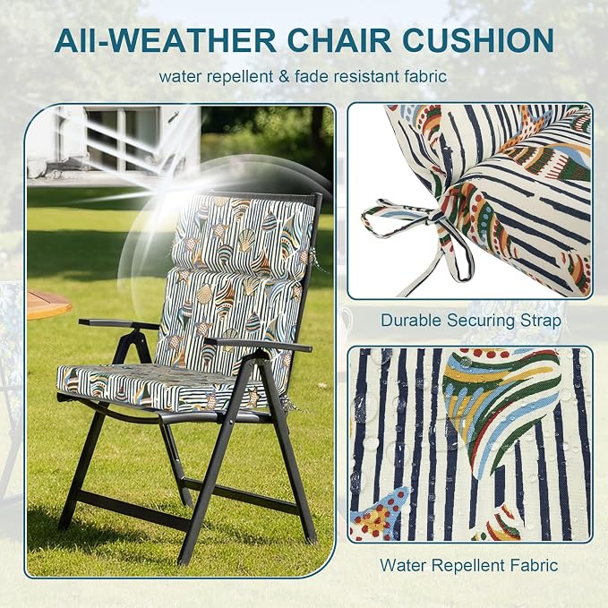 DYTXIII Outdoor High Back Chair Cushions Set of 2, 44"x22" Water Repellent Patio Seat Cushions with Elastic Sponge, All Weather Chair Pads for Rocking, Dining Chairs, Patio Furniture - Crayon Shells