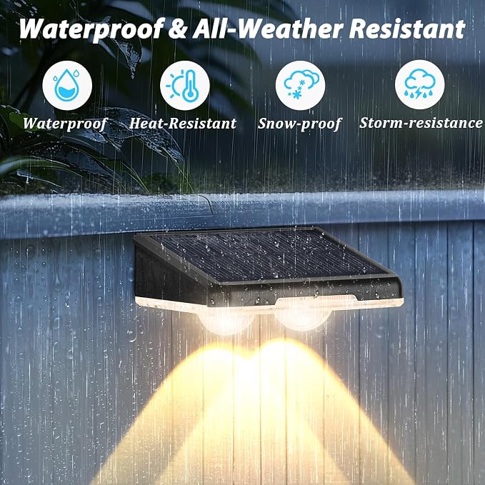 Solar Fence Lights Outdoor 8-Pack, Waterproof Solar Powered LED Fence Deck Light with Warm White & 6 RGB Colors & 2 Lighting Modes for Deck, Step, Stair, Fence, Outside, Patio, Garden, Backyard
