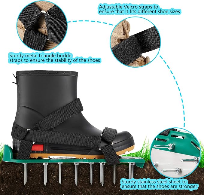 Lawn Aerator Shoes, Uniquely Designed Aerator Shoes with Stainless Steel Plate, Free Installation Heavy Duty Spiked Aerating Sandals,Easy Use for a Healthier Yard and Garden Lawn
