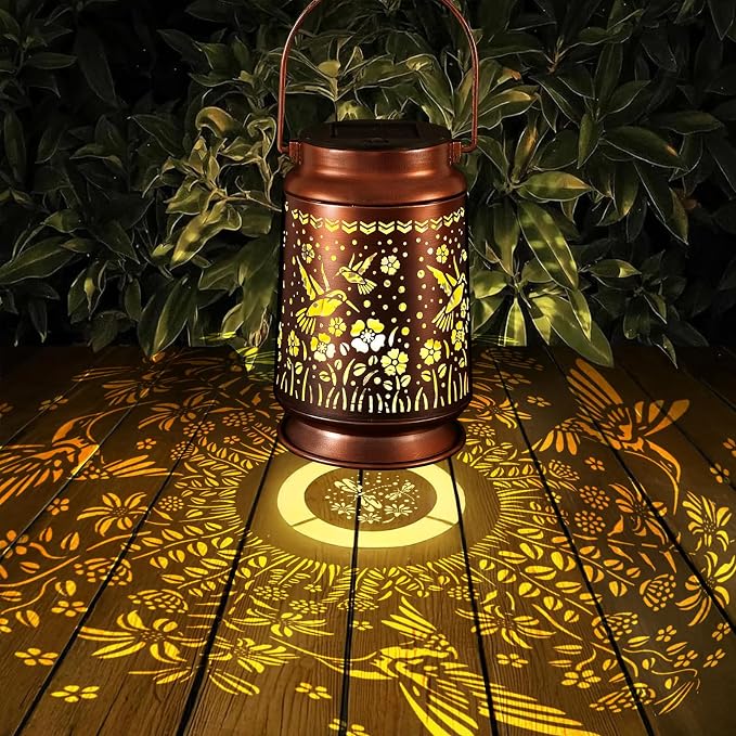 Solar Lanterns Outdoor Waterproof Gifts for Women Grandma Gifts for Mom Hummingbird Garden Decor Solar Hanging Lantern Metal for Patio Yard Festival Pathway Landscape