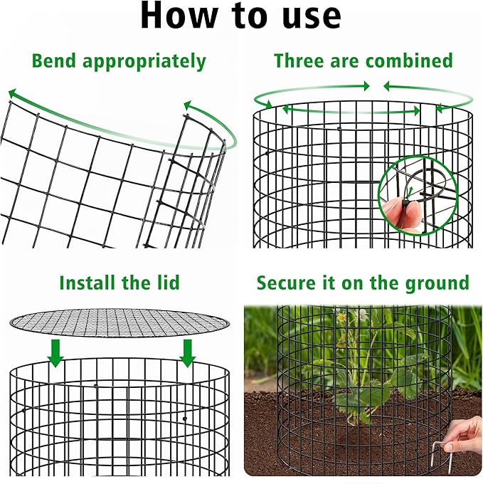 Hi Sasara 5 Sets Wire Plant Protectors Cage with Staples,11.8" Dia x 11.8" H,Plant Protector with Round Lids to Keep Animals Out,Wire Plant Protector Cage for Plants Vegetables Flower