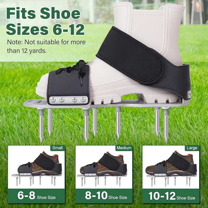 Aerator Shoes, Lawn Aerator Shoes for Grass with Thickened Metal Base, Longer Steel Spike, Aeration Shoes for Lawn with Adjustable Straps, Fully Assembled Aerating Shoes for Lawn Yard