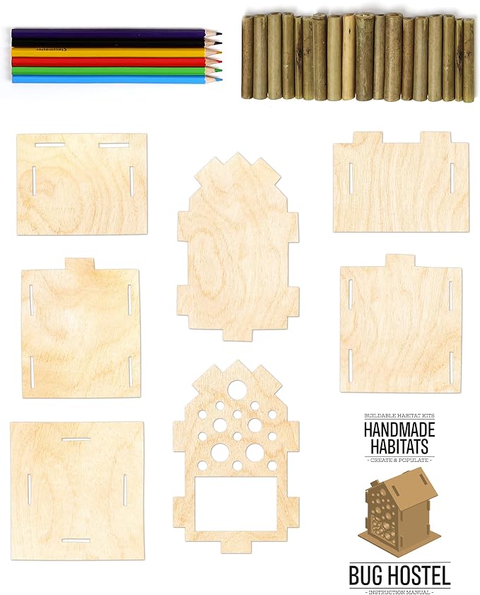 Gift Republic Handmade Habitats Personalised Bug Hostel Kit with 6-Pack Colouring Wooden Pencils, Multicolour