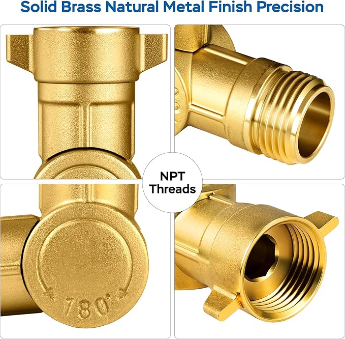 180° Swivel Brass Garden Hose Connector Water Hose Adapter, 3/4-11.5NH Garden Hose Fittings Water Hose Connector for Irrigation/Car Wash/Patio Cleaning