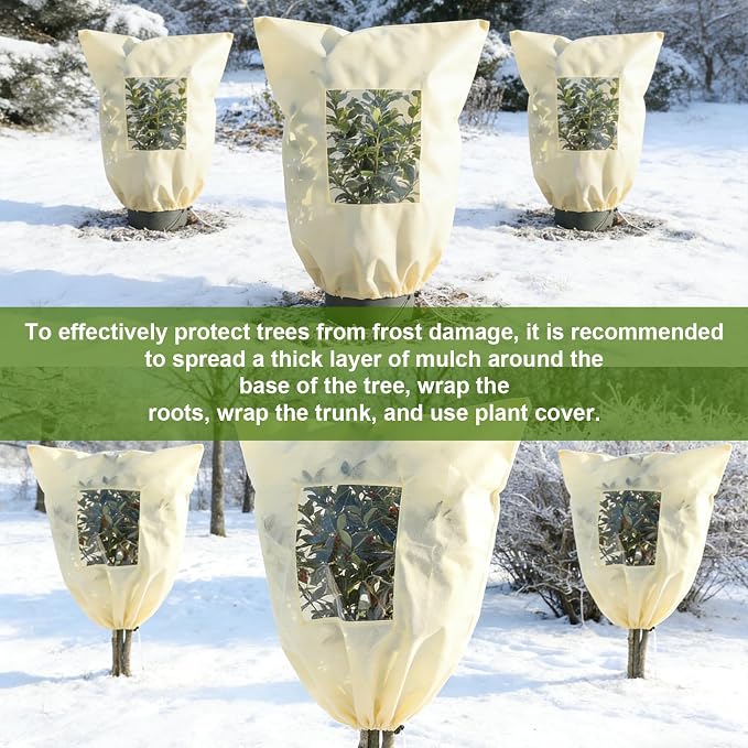4 Pcs Large Plant Covers Freeze Protection with Viewing Window, Drawstring & Zipper Winter Frost Covers, Shade Cloth for Shrubs, Small Trees, Frost(Beige,31.5 x 39.4 Inch)