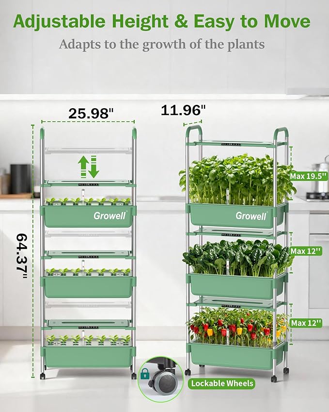 Growell Large Hydroponics Growing System Kit, 81 Pods Vertical Indoor Herb Garden Kit with LED Grow Light & Independent Water Pump, 42L Movable Indoor Planter Perfect Gardening Gifts (3 Tier-Green)