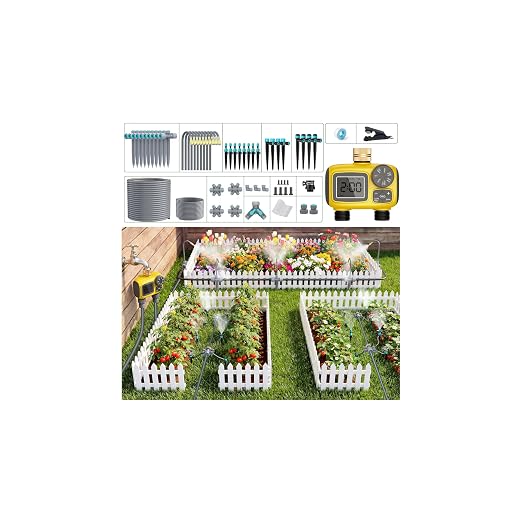 172FT Drip Irrigation System Kit with 2 Zone Water Timer,1/2" High-Flow Mainline Automatic Watering System,26PCS 360°Adjustable Nozzles,6-Way Fast-Plug Irrigation Kit for Agricultural Yard,Lawn