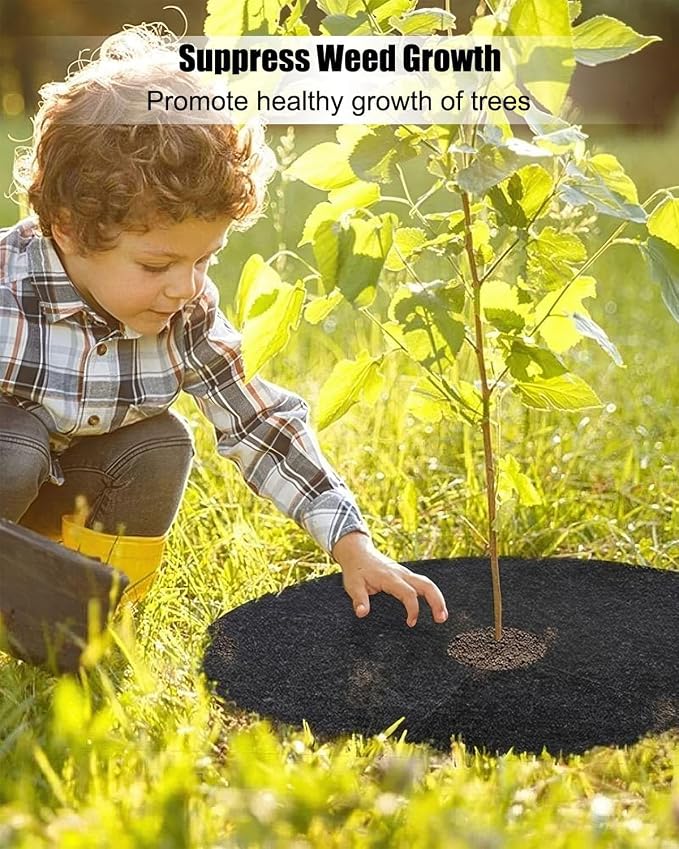 8PCS 32.2In Weed Barrier Mats, Non-Woven Tree Mulch Ring Thickened Reusable Tree Protector Mat for Landscape Weed Control Plant Root Protection, Landscaping Plant Cover