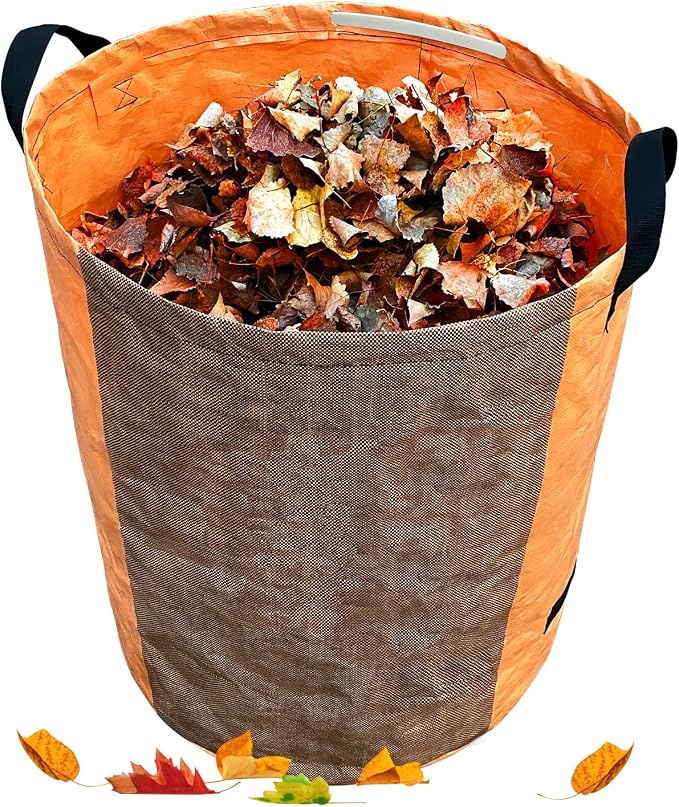 STARPYNG Orange PE Woven Leaf Bag (D26, H30 inch) for Garden Waste, Yard Leaves, and Outdoor Debris - Large Capacity, Durable, Reusable with Handles (1-Pack)