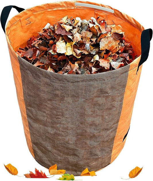 STARPYNG Orange PE Woven Leaf Bag (D26, H30 inch) for Garden Waste, Yard Leaves, and Outdoor Debris - Large Capacity, Durable, Reusable with Handles (1-Pack)