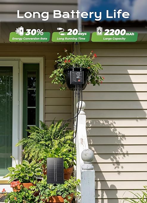 Solar Drip Irrigation System with USB Charging, 49FT Plant Watering Devices for 15 Potted Plants, Automatic Watering System IP44 Waterproof 2200mAh for Garden Farm Greenhouse(Black)