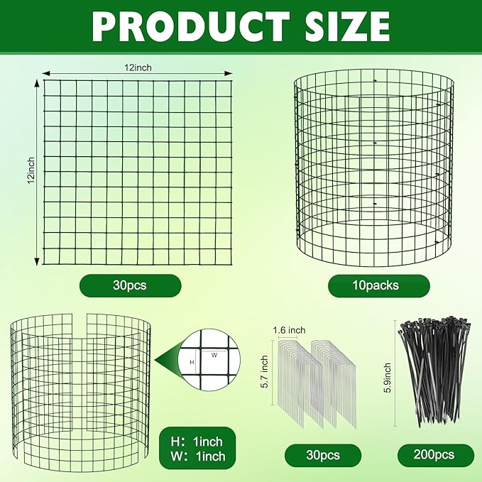 Unves 10 Set Plant Protectors from Animals, 12 x 12 Inch Wire Plant Cages for Outdoor Plants-Covers Protect Vegetables Flowers from Animals, Prevent Rabbit & Chicken Entering