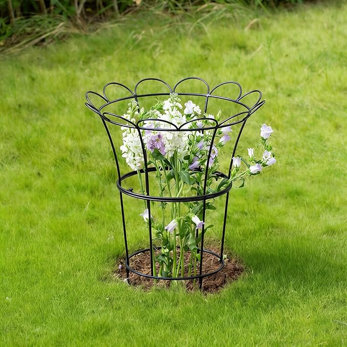 Heavy Duty Peony Cage and Supports - 26" Cast Iron Plant Support for Outdoor Plants, Perfect for Roses and Climbing Vines, Durable Rust-Resistant Design, Quick Assembly Flower Ring Stakes
