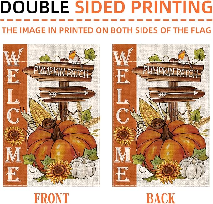 Fall Garden Flag burlap autumn vertical double Sided Fall Thanksgiving Pumpkin Garden Flag Yard Outdoor Decoration(28 * 40in)