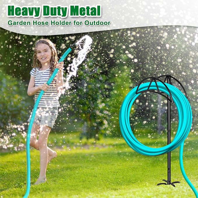 Gtongoko Garden Hose Holder for Outside 47" Heavy Duty Freestanding Water Hose Holder with 5 Stable Spikes Metal Hose Stand Holds Up to 150FT Hose & 49LB Detachable Hose Storage for Yard Lawn Patio