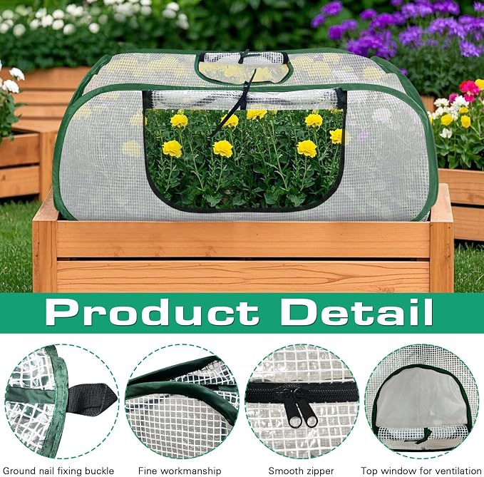 Garden Rows Accelerator Plants Cover-Garden Greenhouse with Roll-up Zipper Door,Thicker PE Cover for Indoor Outdoor Vegetable Fruits Rows - 45" L x 22" W x 16" H (White, 1 Pack)