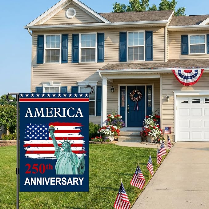 250th Anniversary USA Flag - 4th of July Decorations 28x40 Inch Double Sided Patriotic Garden Flag, 1776-2026 American Flag Independence Day Yard Porch Lawn Outdoor Decor