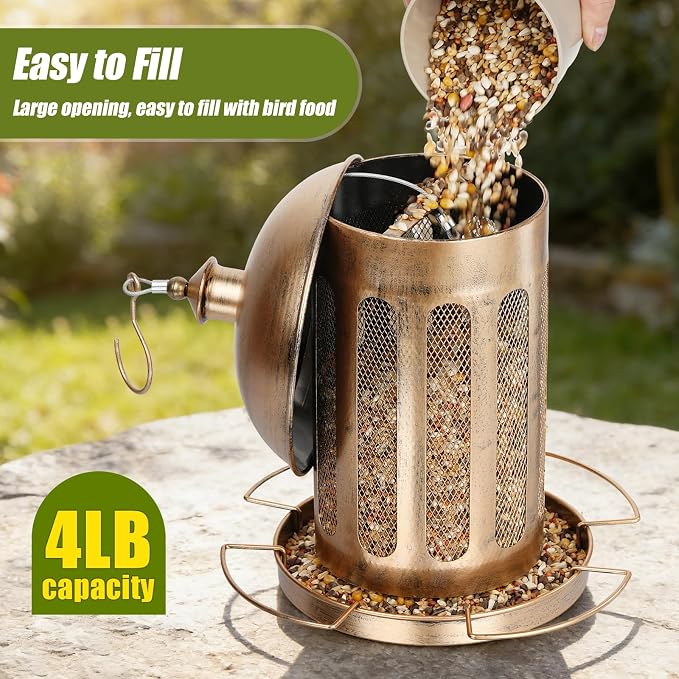 Bird Feeder, Large Capacity Bird Feeders for Outdoor Hanging, Heavy Duty Metal Wild Birdfeeder for Outside Garden Yard Decor, Retro Lantern Shape