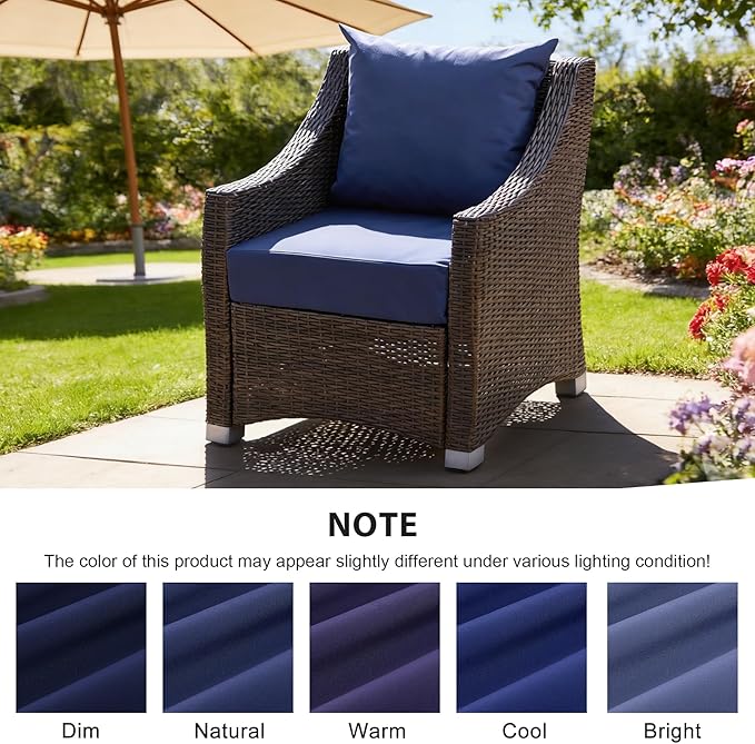 Outdoor Deep Seat Cushion Set, 24x24 Inch Water-Resistant & Fade-Resistant Outdoor Chair Cushions, Patio Furniture Cushions with Removable Cover for Patio Chair, Sofa,Navy Blue (Set of 6)