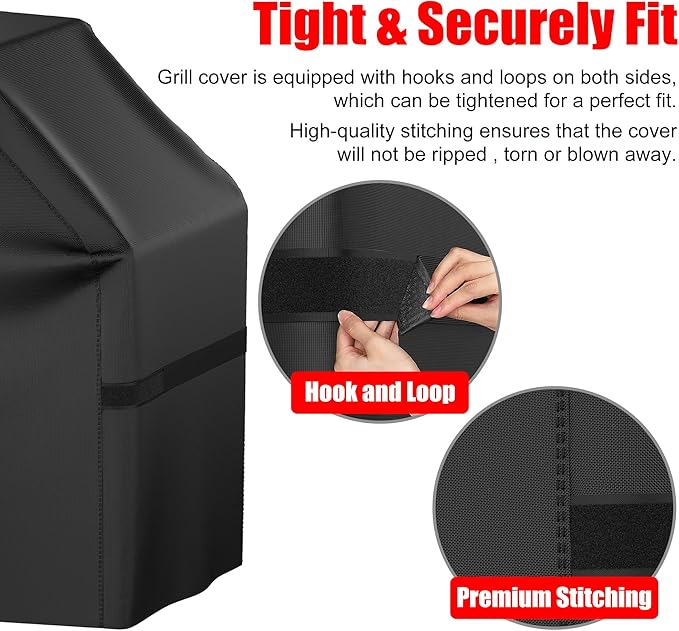Grill Cover, 65 inch Heavy Duty BBQ Gas Grill Cover for Outdoor Grill, Waterproof, Weather Resistant, Anti-UV, Rip-Proof, Fade Resistant Barbecue Cover with Hook-and-Loop Straps for Most Grills
