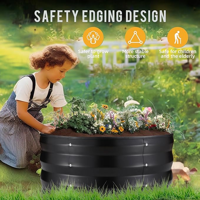 ZXZYHFTY Galvanized Raised Garden Bed Kit, 3Pcs Black Round Metal Raised Garden Beds Outdoor, 2 x 2 x 1 ft Planter Boxes Outdoor for Vegetables Flowers Herbs, Mailbox Planter Garden Bed