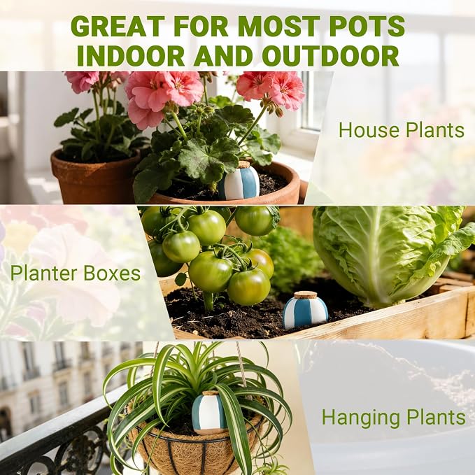 RoseFlower Terracotta Watering Spikes, Self Watering Planter Insert, Clay Watering Spikes, Vacation Automatic Plant Waterer Plant Watering Devices for Indoor Outdoor Home Office Plants