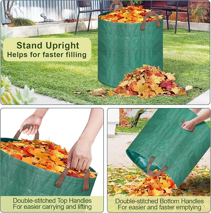 Remiawy Reusable Yard Waste Bags, 3 Packs 72 Gallons Lawn and Leaf Garden Bags with Reinforced Carry Handles Heavy Duty Garden Waste Bags Camping Yard Recycling Trash Bags for Debris Leaves Grass