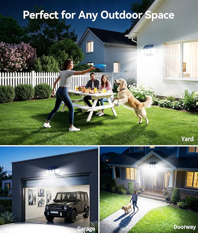 KOOPER Solar Flood Lights, 210 LED Motion Sensor Outdoor Lights, Solar Motion Lights Outdoor Waterproof, 3 Heads 300° Wide Angle Outdoor Security Lights for Yard Patio Garage Entryways, 1 Pack, Black