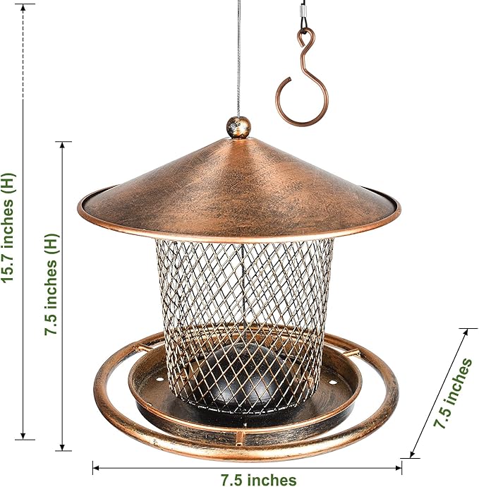 Bird Feeder, Weatherproof Wild Bird Feeders for Outdoors, Birds Feeding Station Metal Round Roof Birdfeeder for Garden Yard Outside Hanging Decor