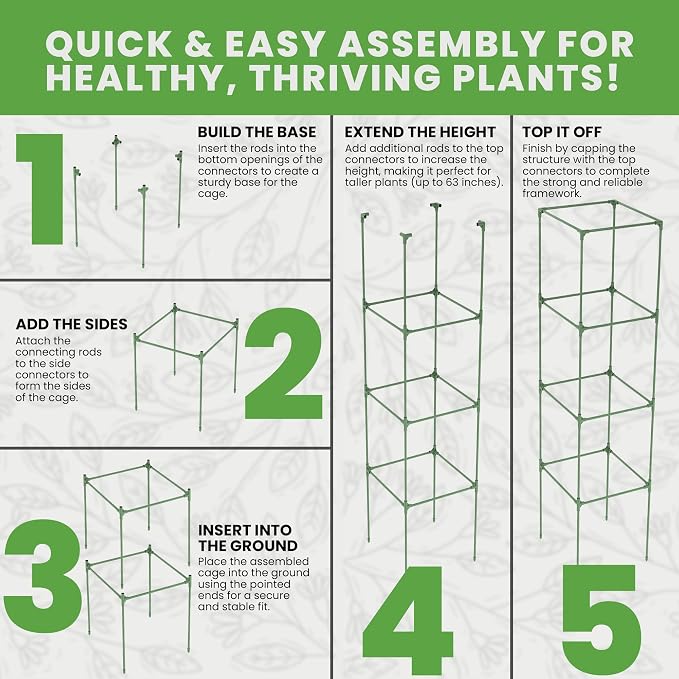 Tomato Cage Square - Large Trellis Stakes and Plant Support Structures for Vegetables and Climbing Plants - Tall Tomato Cages for Garden, Pots, Raised Garden Bed Outdoor Supplies (3 Pack - Up to 58")