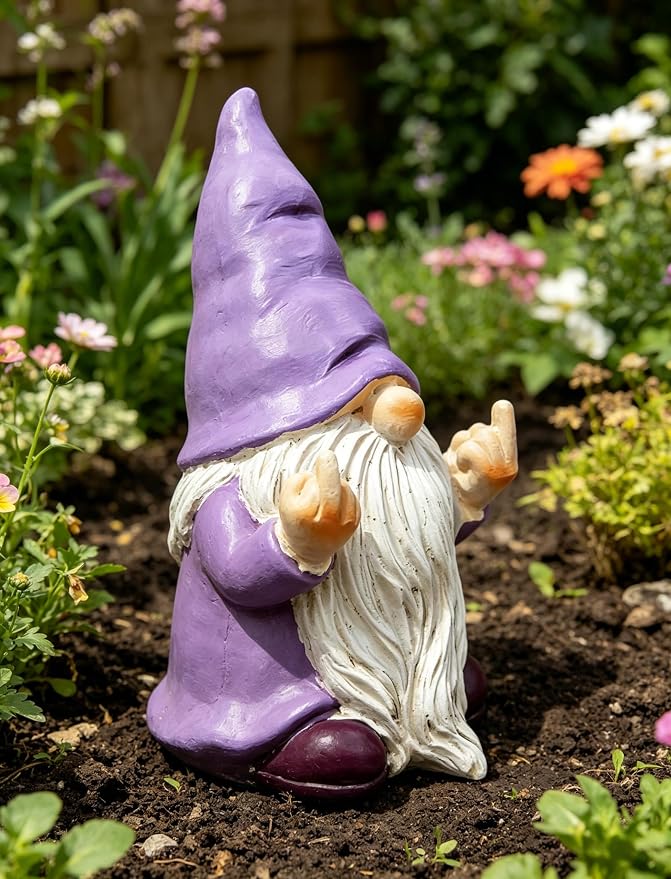 QINJIEJIE Lavender Purple Garden Gnomes Outdoor Funny Gnome 3.5in Naughty Gnomes for Fairy Garden Yard Decoration Lawn Ornament Gnome Statue for Home Decor
