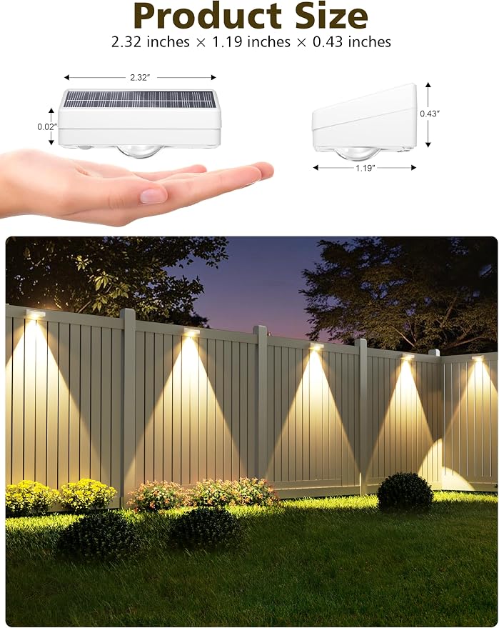 VOLISUN Solar Fence Lights, Fence Lights Solar Powered, IP65 Waterproof LED, 3 Color Temperatures Solar Light for Fence, Yard, Wall, Backyard (8 Pack, White)