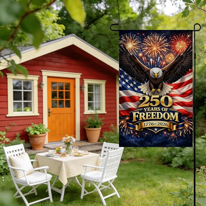 4th of July Decorations - 250th Anniversary Garden Flag | 250 Years of Freedom 1776-2026 Merchandise Double Sided Patriotic Banner, Fourth of July Decor for Garden Yard Porch Patio Lawn Outdoor Outside Accessories