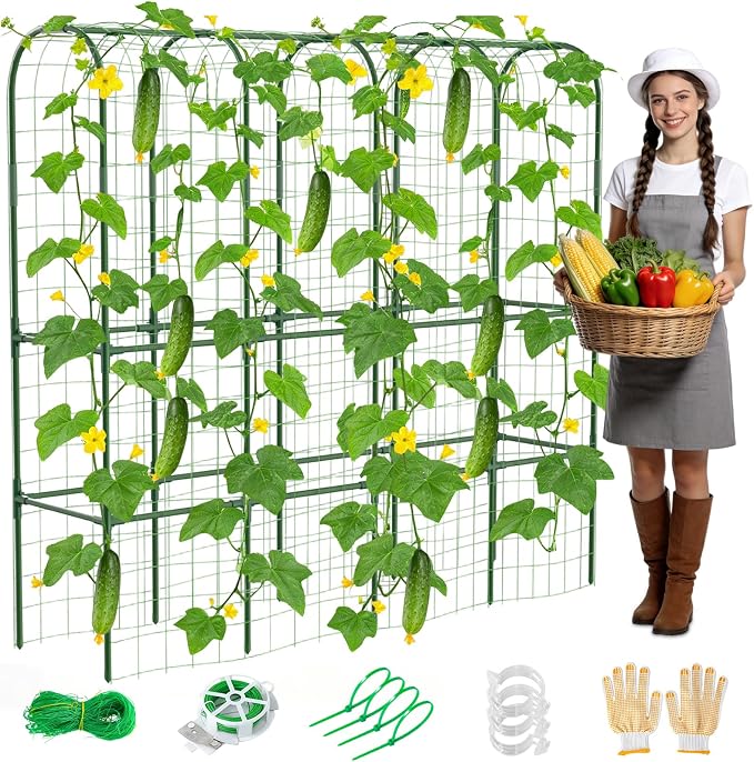 62in Tall Cucumber Trellis for Raised Bed, 68" L x 62" H Metal Garden Trellis for Climbing Plants Outdoor, U-Shape Vegetables Trellis Support for Squash Zucchini Peas Grape