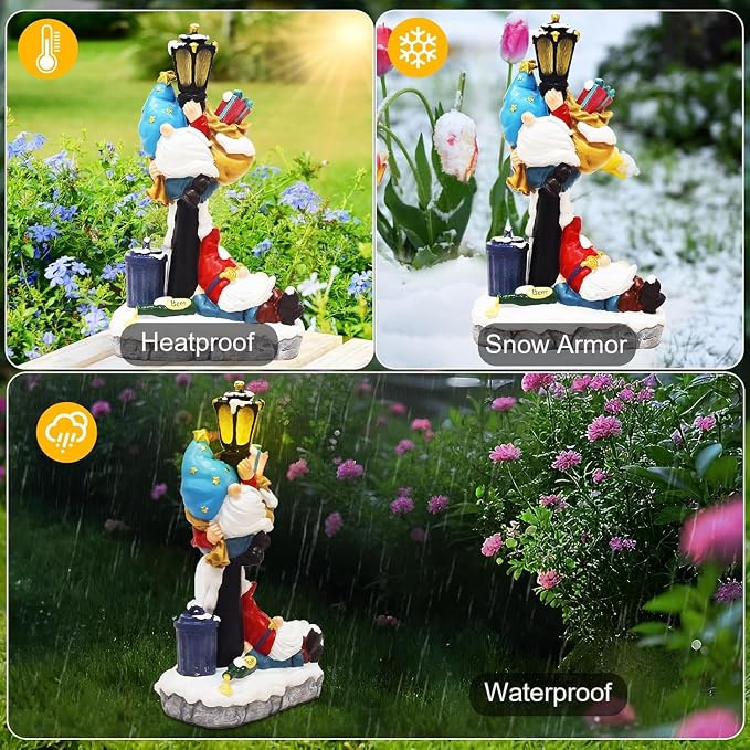 WINTS Solar Garden Gnome,10" Gnome Statue with Solar Lights Outdoor Decor for Patio,Lawn,Yard,Balcony,Funny Gnomes Best Gifts for Father's Day,Women,Housewarming,Birthday